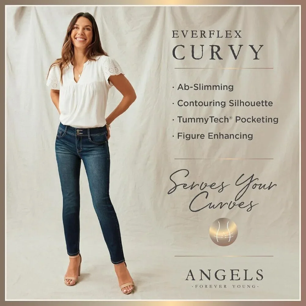 Women's Plus Size Stretch Denim Bootcut Jeans Belted Mid-Rise Curvy Fit